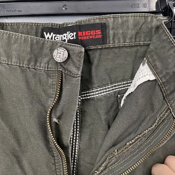 Wrangler Riggs Workwear Pants Mens 38x30 Ripstop Olive Green Cotton Carpenter - Picture 3 of 7